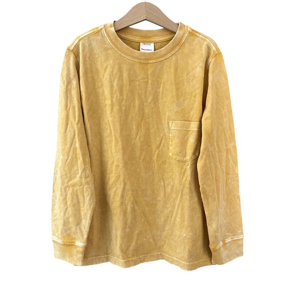 Hanna Andersson Long Sleeve Washed Pocket Tee Afternoon Sun 8 or 130cm